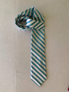 Paul Fredrick Mens Striped Repp Tie Diagonal Teal White Silk Classic Neckwear